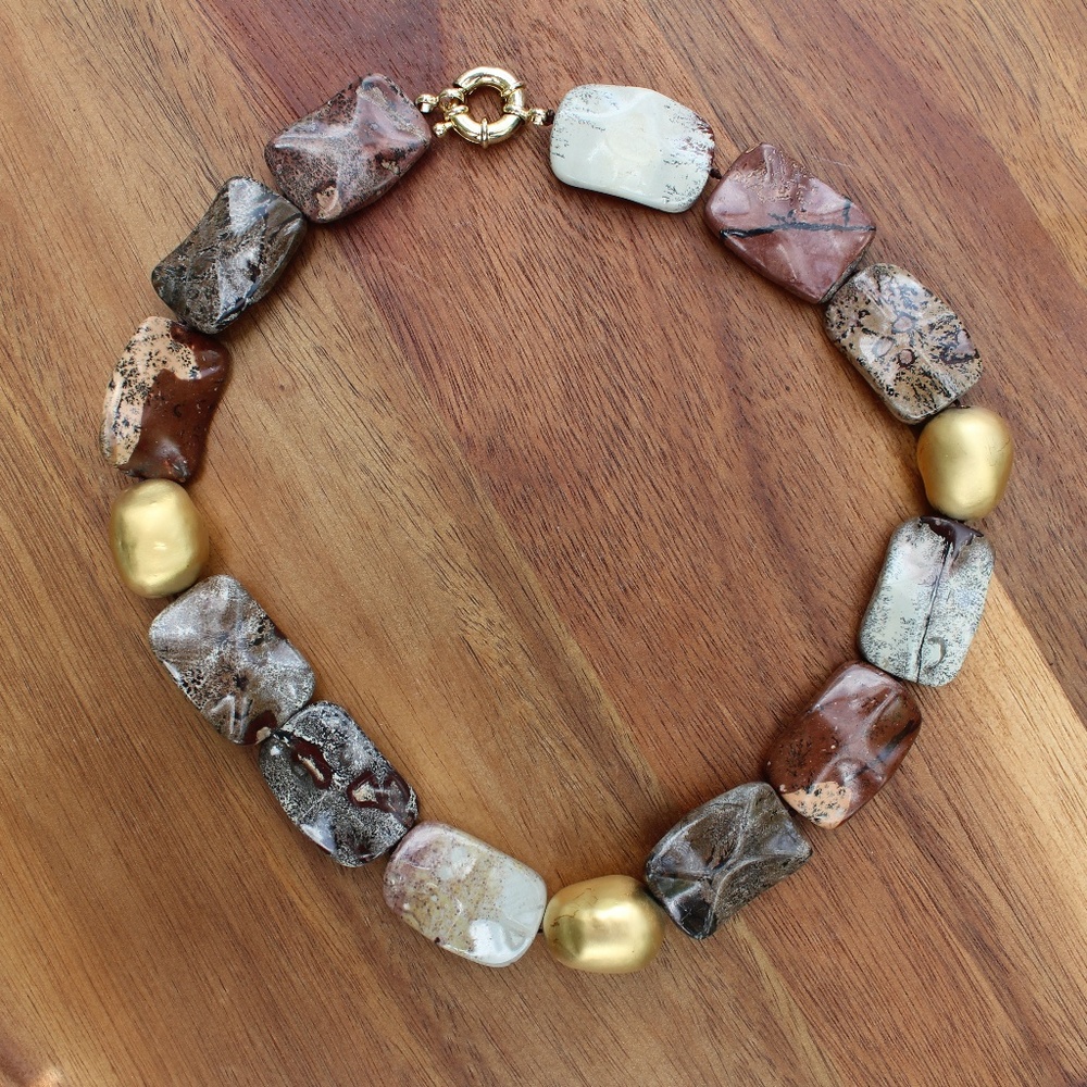 Earth Stone w/ Gold Rock Necklace